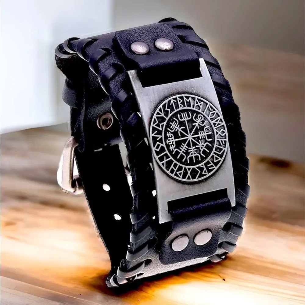 Men’s Leather Buckle Bracelet l Black or Red-Brown l New